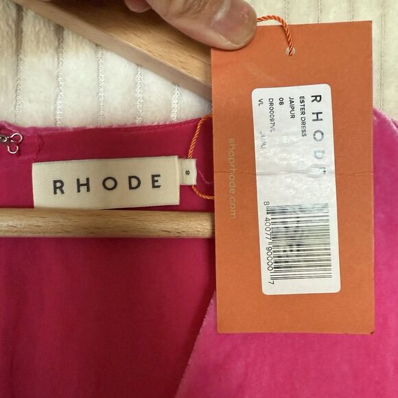 NWT Rhode Pink Ester V-Neck Puff Sleeve Velvet Dress in Jaipur Size 8 $565 - Picture 15 of 16